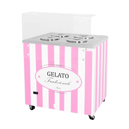 Dystrybutor do lodów | witryna do lodów | konserwator | retro | 4 tub | okrągłe kuwety | GELATO POZETTI 4 PINK